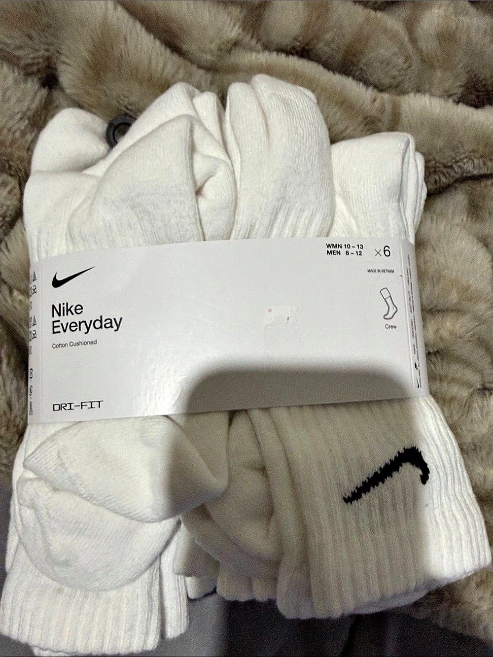 Nike Everyday Cotton Cushioned Dri-FIT Crew Socks White Large NWT